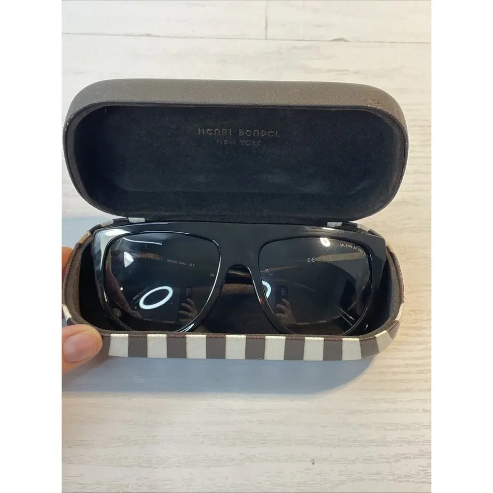 Henri Bendel New York Sunglasses Oversized Tortoiseshell Brown W/ Striped Case - Picture 11 of 11